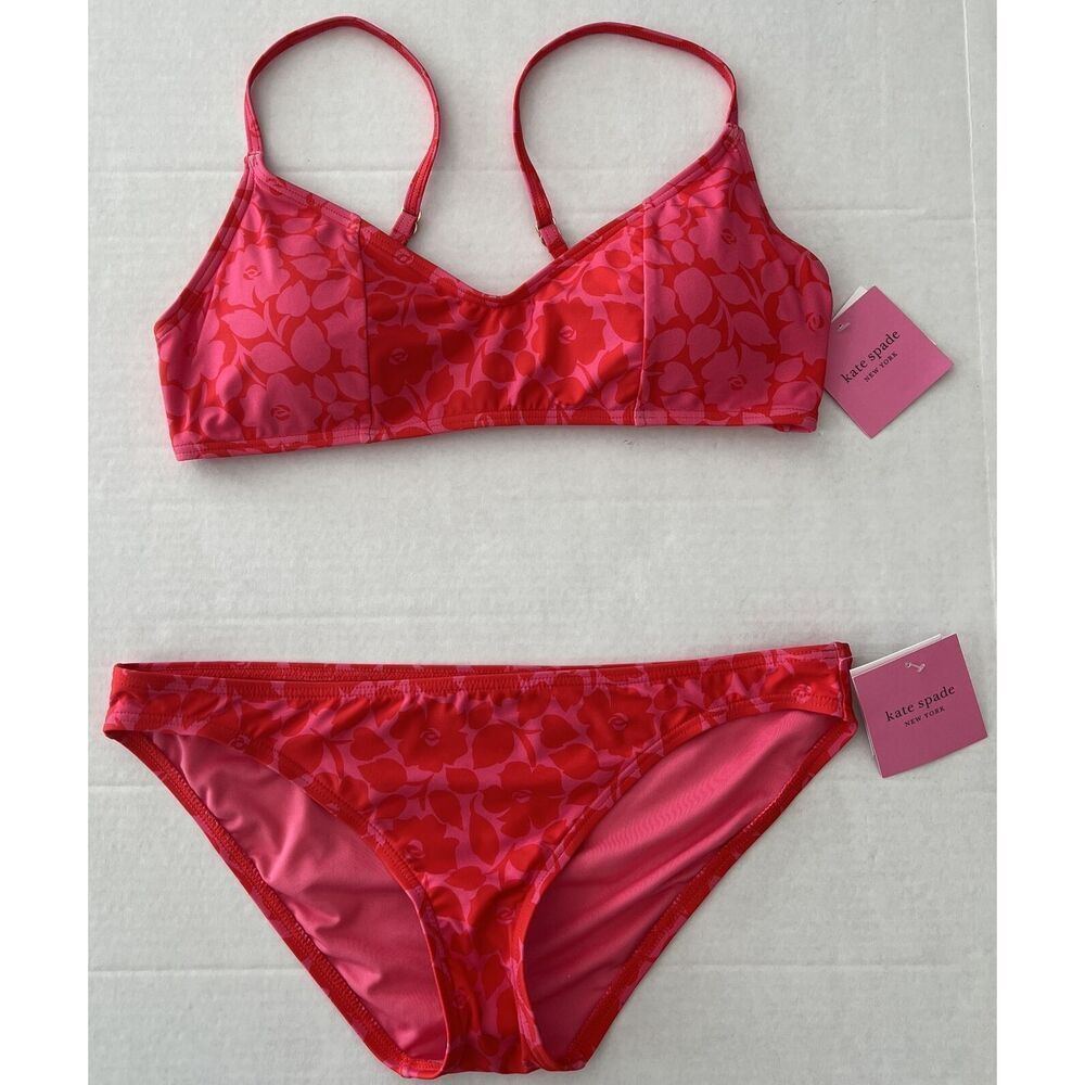 Kate Spade Flame Scarlett Bikini Top & Bottom Set Size Large New